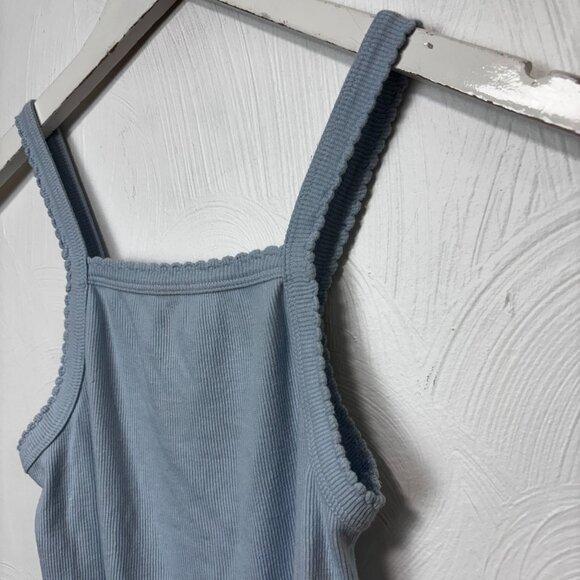 New Nordstrom BP Picot Trim Cotton Blend Rib Bodysuit Blue Cashmere Womens XS - Picture 2 of 6